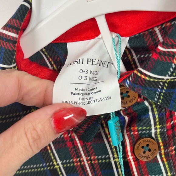 Posh Peanut Long Sleeve Collared Henley Romper Green Tartan Plaid New Sz‎ 0-3 M - Picture 4 of 5